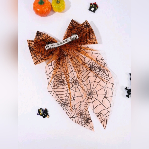 Spider Web Printed Large Bow Hair Clip - Picture 3 of 3
